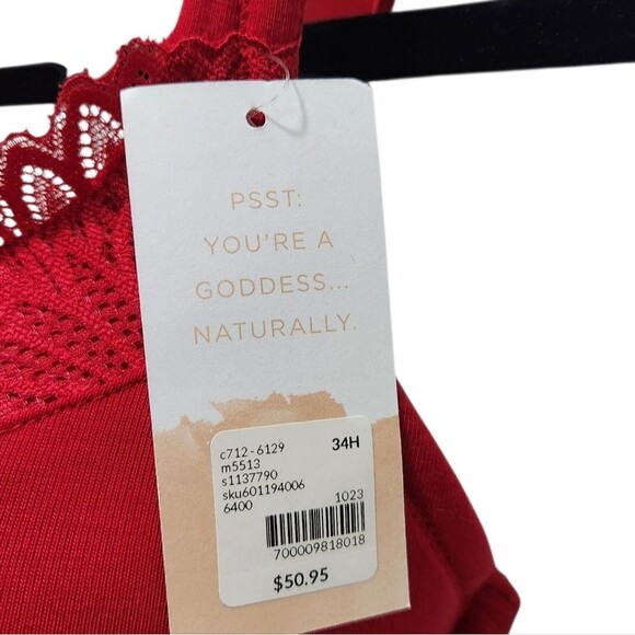 NEW Cacique Cotton Collection Boost Plunge Red Lace Bra Size 34H Sexy Glam - Picture 4 of 8